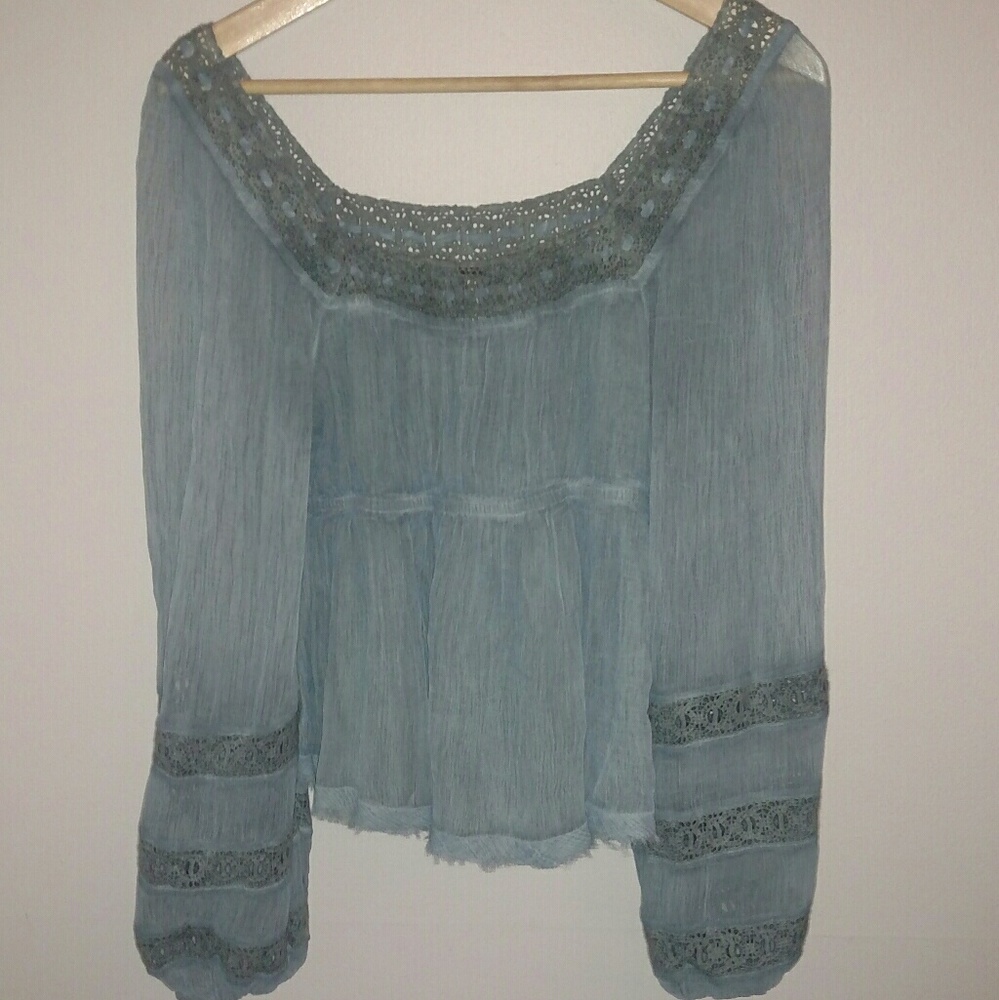 Free People Moonchaser Lace Trim Blouse